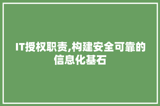 IT授权职责,构建安全可靠的信息化基石 IT授权职责,构建安全可靠的信息化基石