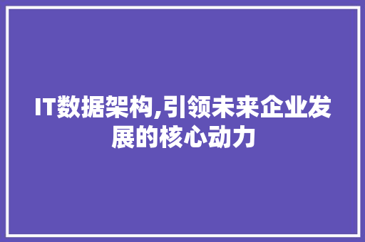 IT数据架构,引领未来企业发展的核心动力