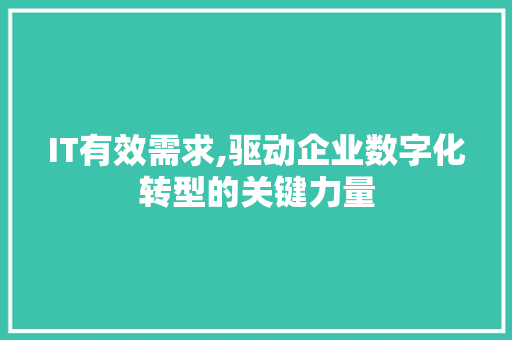 IT有效需求,驱动企业数字化转型的关键力量 Web前端