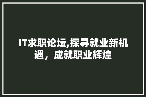 IT求职论坛,探寻就业新机遇，成就职业辉煌