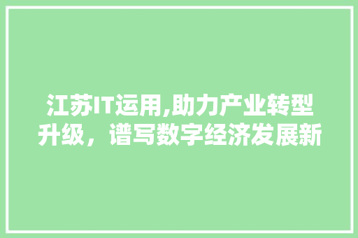 江苏IT运用,助力产业转型升级，谱写数字经济发展新篇章 服务器/数据库