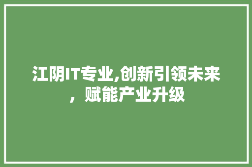 江阴IT专业,创新引领未来，赋能产业升级 建站教程