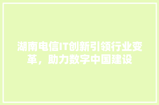 湖南电信IT创新引领行业变革，助力数字中国建设