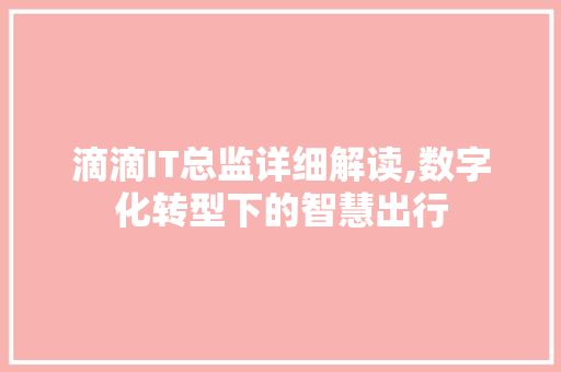 滴滴IT总监详细解读,数字化转型下的智慧出行