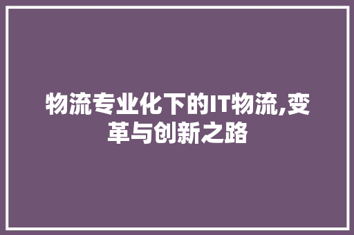 物流专业化下的IT物流,变革与创新之路