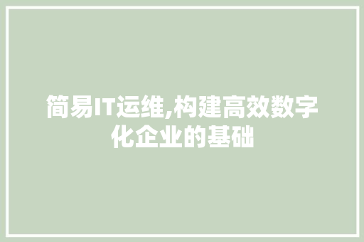简易IT运维,构建高效数字化企业的基础 服务器/数据库
