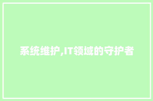 系统维护,IT领域的守护者 建站教程