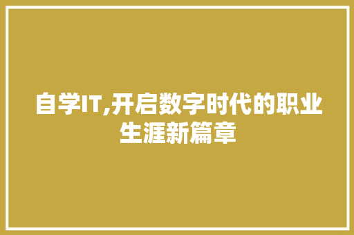 自学IT,开启数字时代的职业生涯新篇章