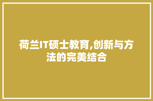 荷兰IT硕士教育,创新与方法的完美结合