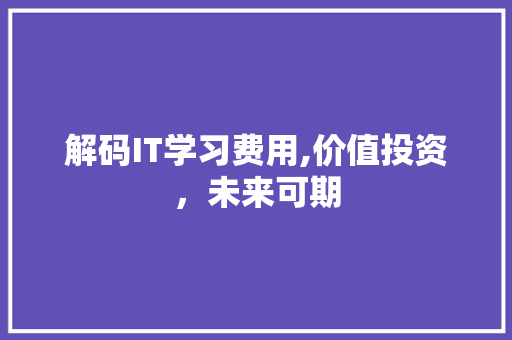 解码IT学习费用,价值投资，未来可期