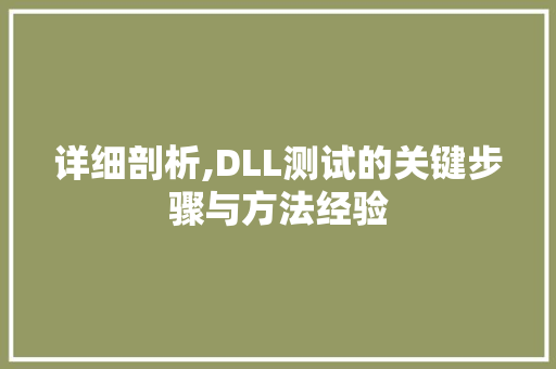 详细剖析,DLL测试的关键步骤与方法经验
