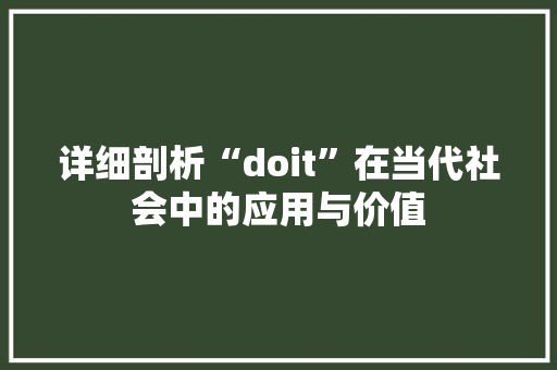 详细剖析“doit”在当代社会中的应用与价值 服务器/数据库