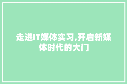 走进IT媒体实习,开启新媒体时代的大门