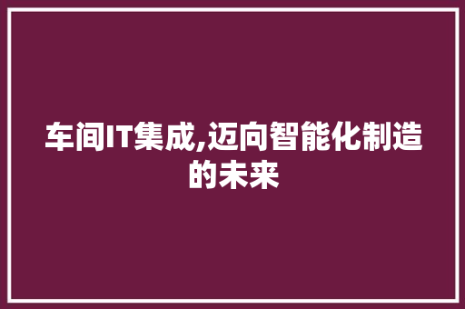 车间IT集成,迈向智能化制造的未来 服务器/数据库