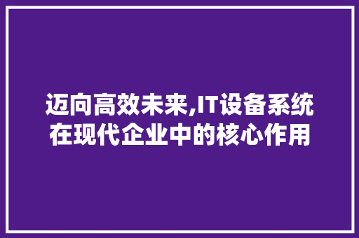 迈向高效未来,IT设备系统在现代企业中的核心作用