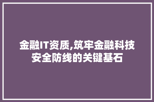 金融IT资质,筑牢金融科技安全防线的关键基石