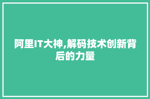 阿里IT大神,解码技术创新背后的力量