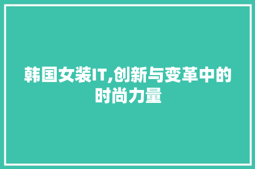 韩国女装IT,创新与变革中的时尚力量 服务器/数据库