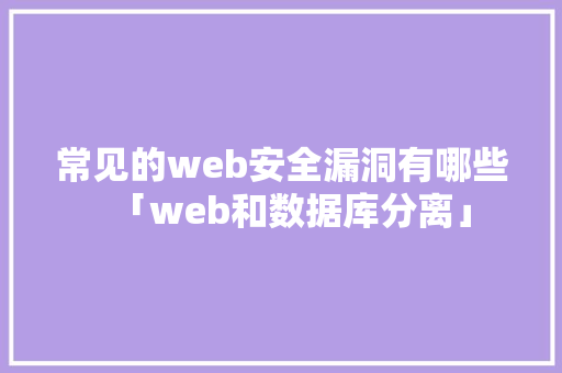 常见的web安全漏洞有哪些「web和数据库分离」