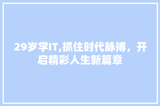 29岁学IT,抓住时代脉搏，开启精彩人生新篇章 SEO教程