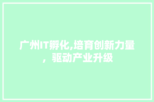 广州IT孵化,培育创新力量，驱动产业升级