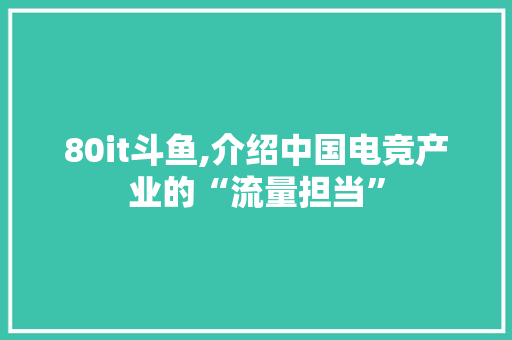 80it斗鱼,介绍中国电竞产业的“流量担当”