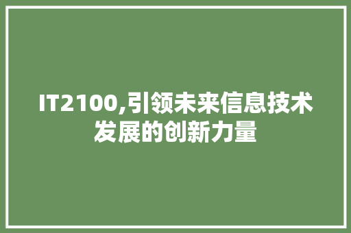 IT2100,引领未来信息技术发展的创新力量 建站教程