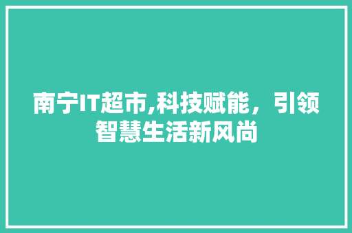 南宁IT超市,科技赋能，引领智慧生活新风尚