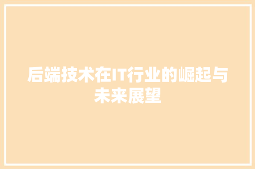 后端技术在IT行业的崛起与未来展望