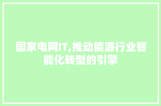 国家电网IT,推动能源行业智能化转型的引擎