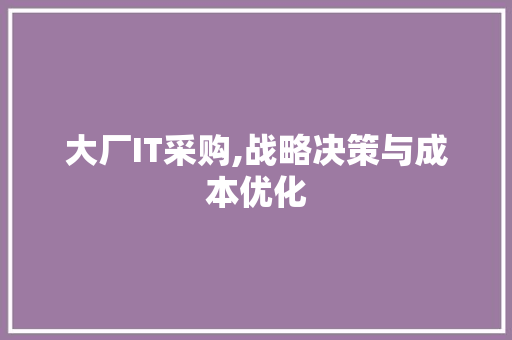 大厂IT采购,战略决策与成本优化