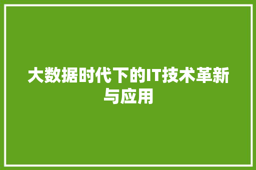 大数据时代下的IT技术革新与应用