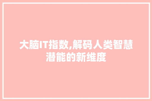 大脑IT指数,解码人类智慧潜能的新维度