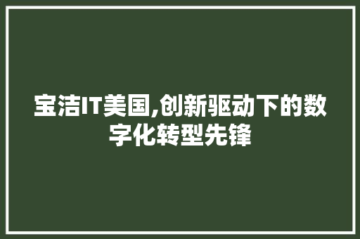 宝洁IT美国,创新驱动下的数字化转型先锋 Web前端