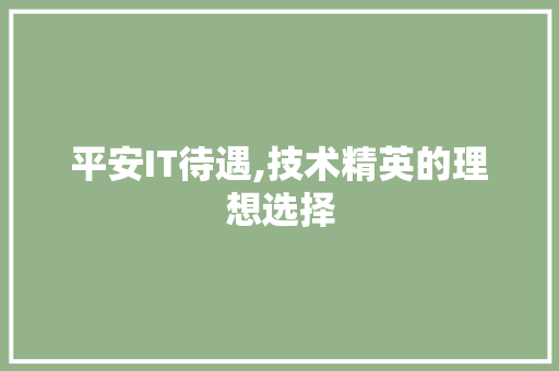 平安IT待遇,技术精英的理想选择
