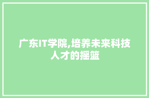 广东IT学院,培养未来科技人才的摇篮