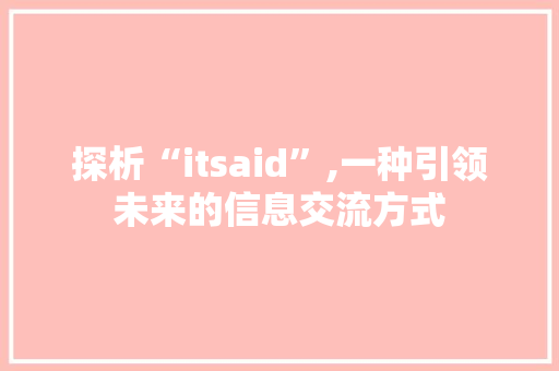 探析“itsaid”,一种引领未来的信息交流方式