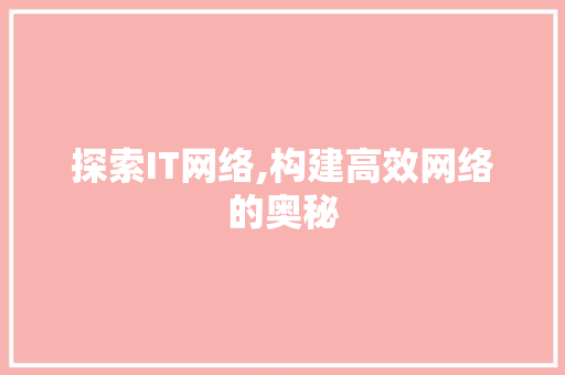 探索IT网络,构建高效网络的奥秘 建站教程