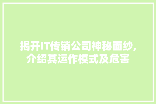 揭开IT传销公司神秘面纱,介绍其运作模式及危害