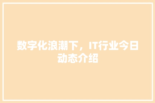 数字化浪潮下，IT行业今日动态介绍