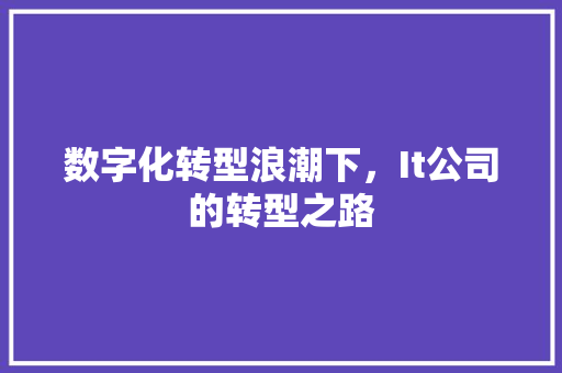 数字化转型浪潮下，It公司的转型之路
