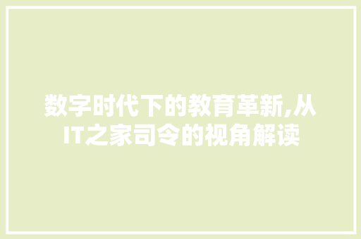 数字时代下的教育革新,从IT之家司令的视角解读 SEO教程