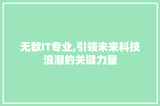 无敌IT专业,引领未来科技浪潮的关键力量
