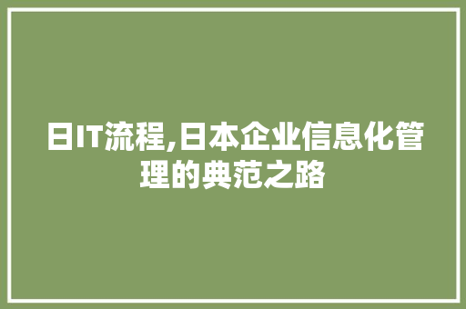 日IT流程,日本企业信息化管理的典范之路 SEO教程