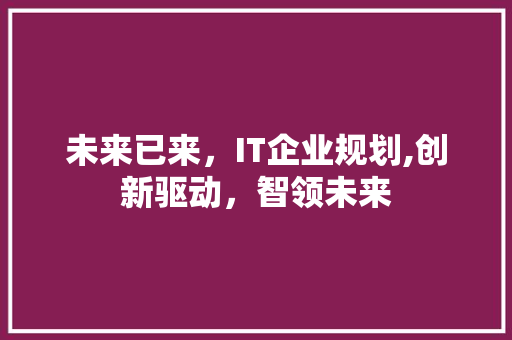 未来已来，IT企业规划,创新驱动，智领未来
