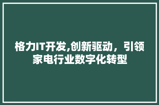 格力IT开发,创新驱动，引领家电行业数字化转型