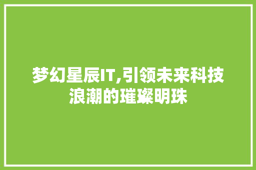 梦幻星辰IT,引领未来科技浪潮的璀璨明珠