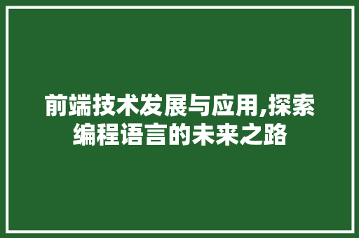 前端技术发展与应用,探索编程语言的未来之路 建站教程