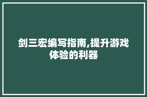 剑三宏编写指南,提升游戏体验的利器 Web前端