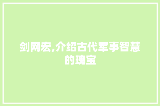 剑网宏,介绍古代军事智慧的瑰宝